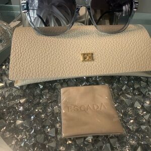 Escada Oversized Sunglasses Gray Gradient Lens Gold Logo Women’s Luxury w/ Case